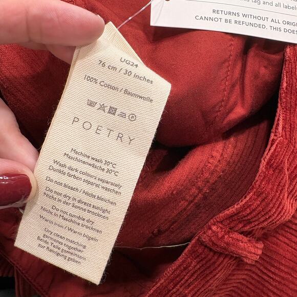 Poetry Size 6 Pants NEW Cotton Cord Wide Leg Trousers Soft Garnet Corduroy Fall - Picture 4 of 13
